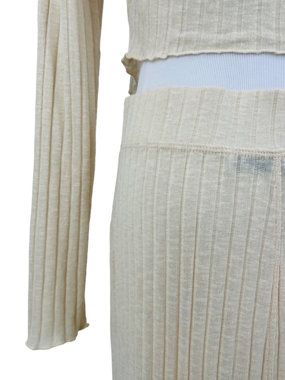 NWOT Free People Beige Soft Ribbed Knit Top & Maxi Skirt 2 Piece Set L Boho - Picture 11 of 13